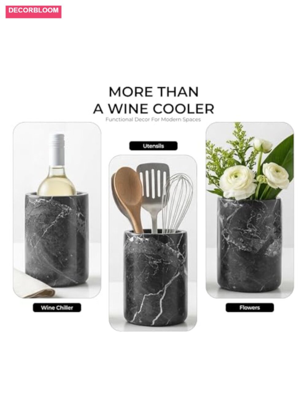 Handmade Marble Wine Chiller Beverage Cooler Utensil Holder Bar Decor - Picture 4 of 6